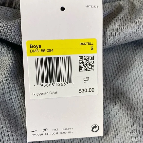 NWT Nike Dri Fit Big Kids Boys Basketball Shorts Size Small Gray White Logo - Picture 5 of 8
